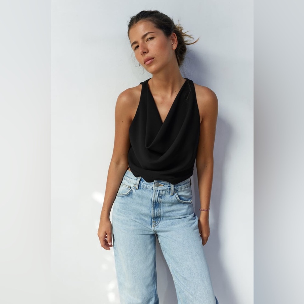NWT Zara Top With Draped Neckline